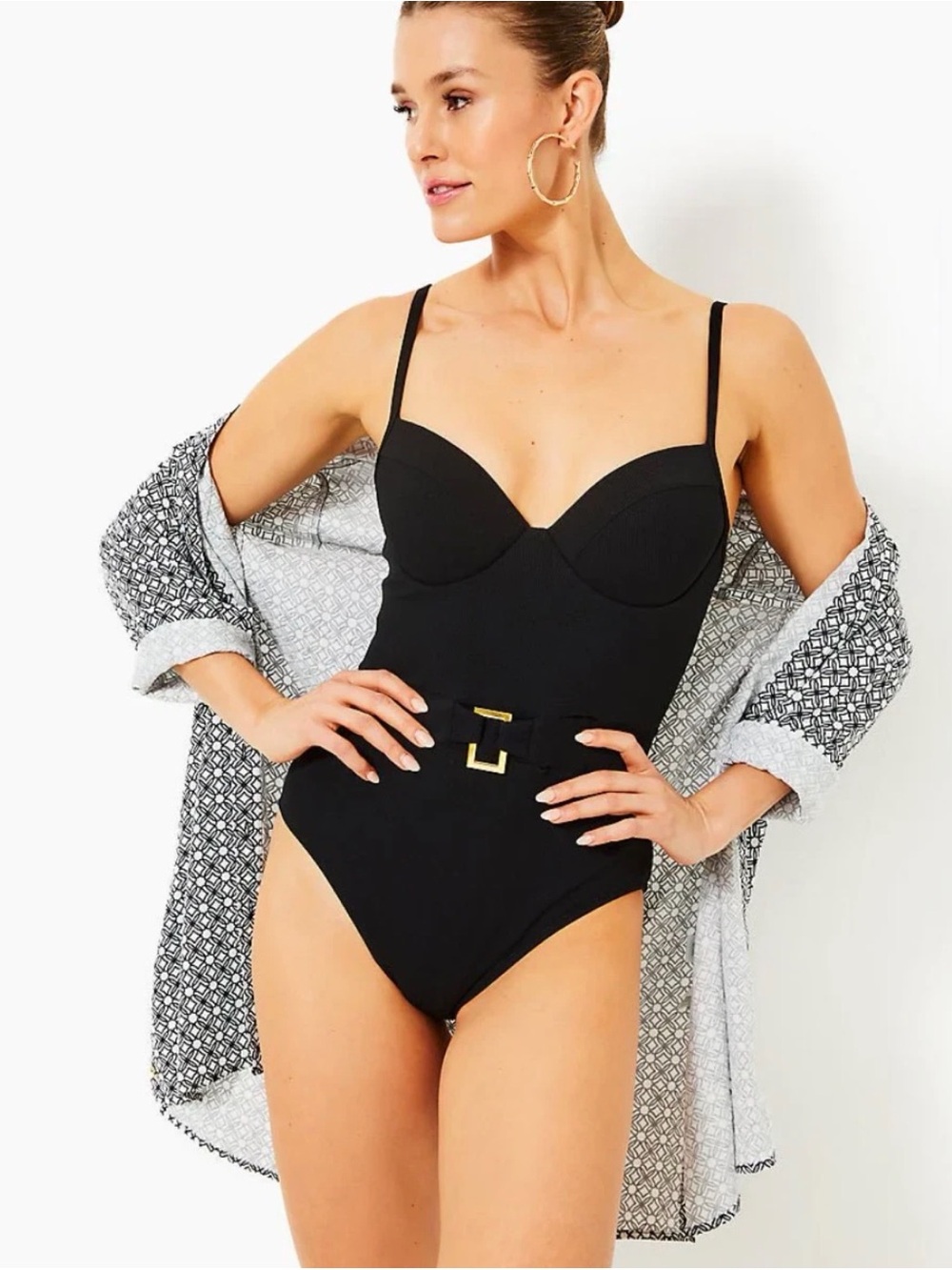 LILLY PULITZER SIZE 8 PALMA ONE-PIECE SWIMSUIT BLACK EUC